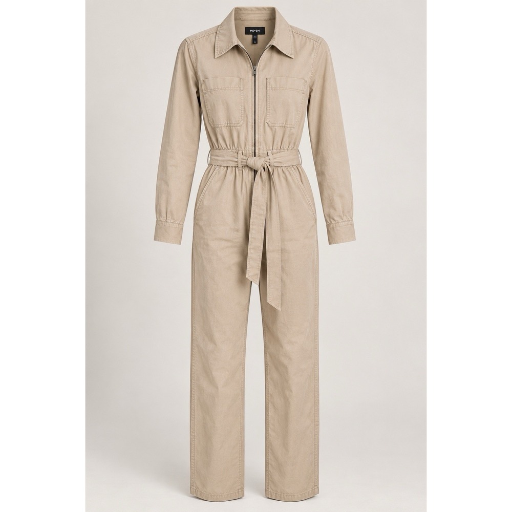 ME+EM Utility Jumpsuit US 2 Stone Beige Belted Zip Front Cargo NWT $335